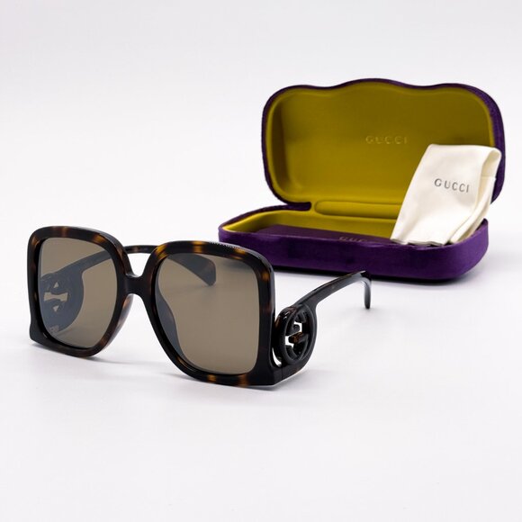NEW GUCCI GG1326S 007 OVERSIZED DARK HAVANA BROWN MIRROR WOMEN SUNGLASSES GUCCI - Picture 1 of 13